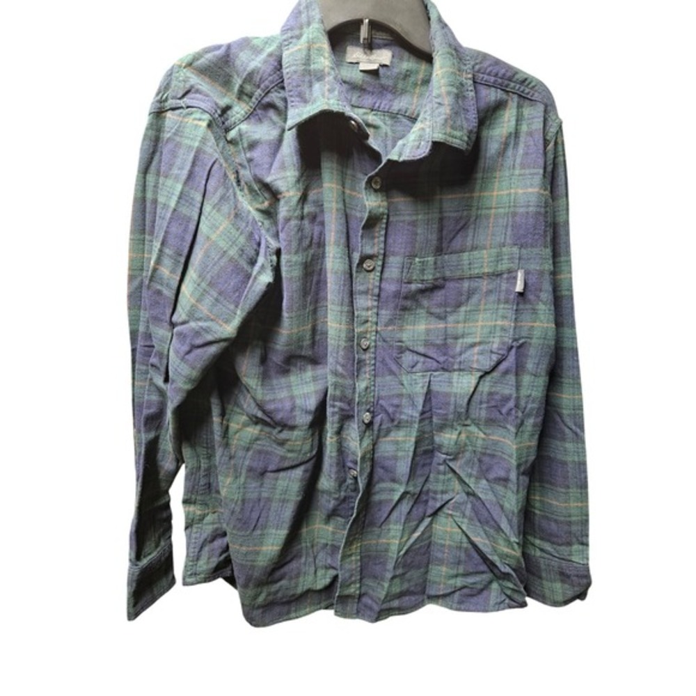 Eddie Bauer Green Blue Plaid Flannel Shirt Long‎ Sleeve L/G